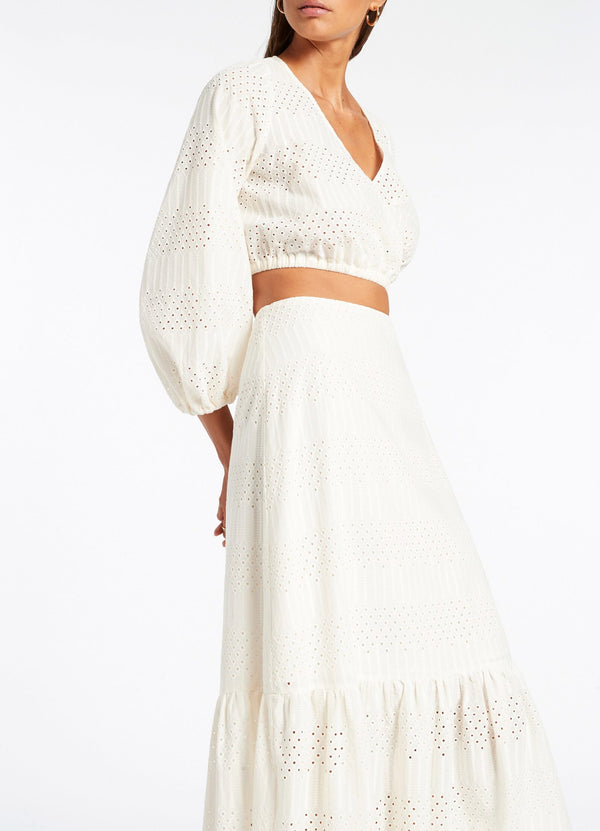 Broderie Tiered Maxi Skirt - Cream