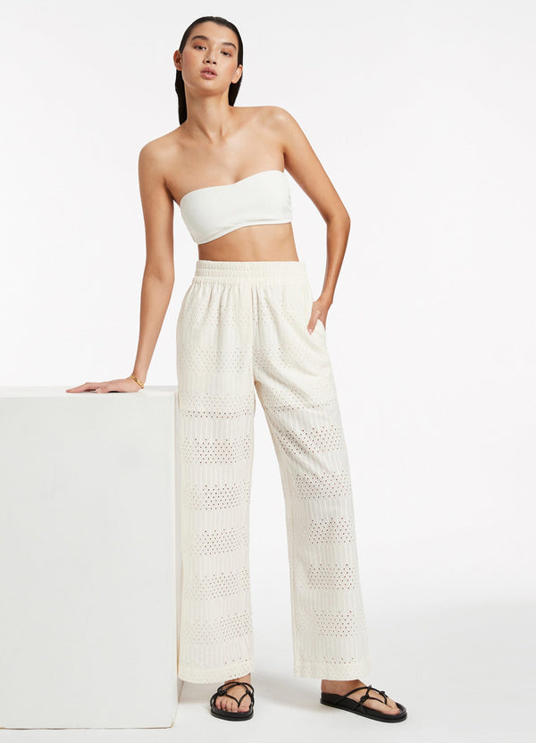 Broderie Wide Leg Pants - Cream