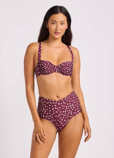 Dolce Dot Ruched Band High Waist Bikini Bottom