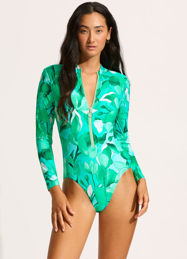 Secret Garden Zip Front Surf Suit - Jade