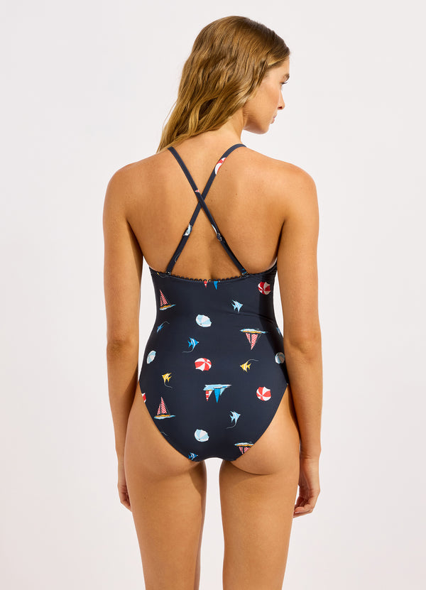 Beach Club V Neck One Piece Swimsuit
