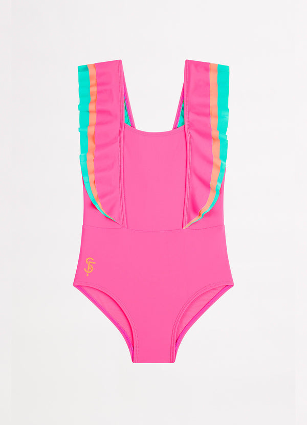 Essentials Girls Colour Blocked One Piece - Peony