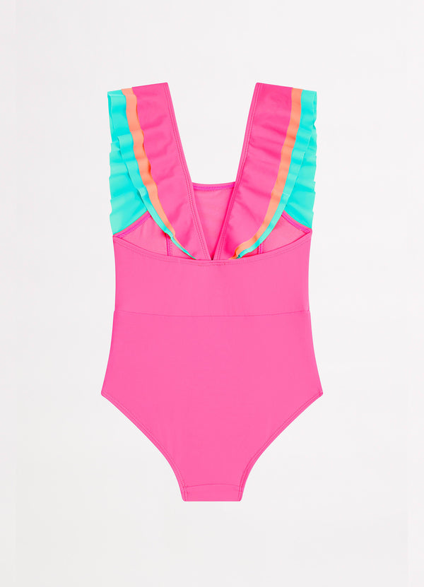 Essentials Girls Colour Blocked One Piece - Peony