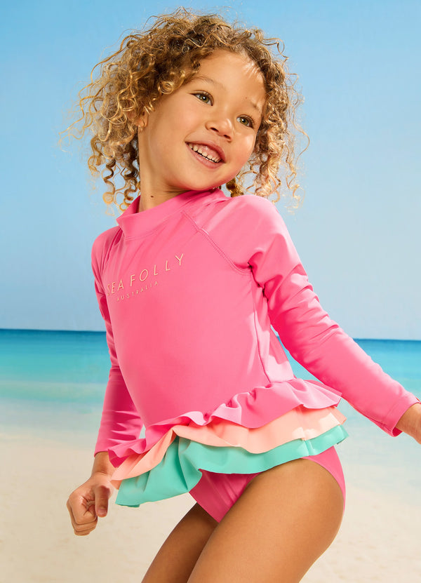 Essential Girls Colour Blocked Paddlesuit - Peony