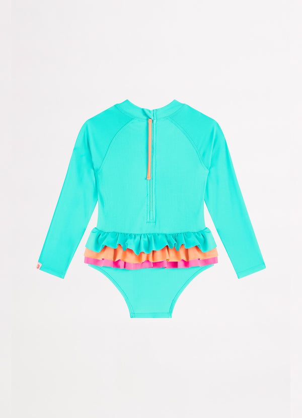 Essential Girls Colour Blocked Paddlesuit - Splash