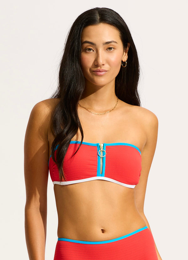 Beach Bound Zip Front Bandeau - Flame