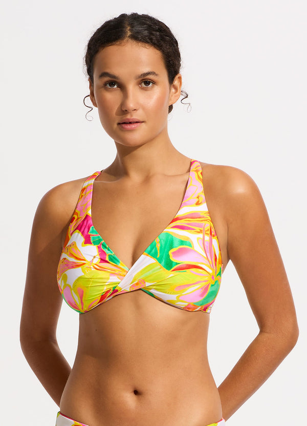 Wonderland Wrap Front F Cup Bikini Top - Fuchsia Rose