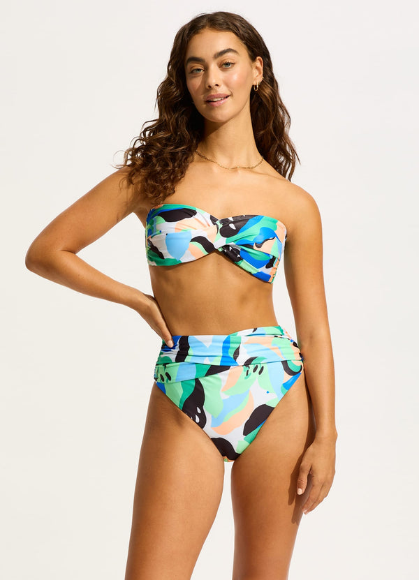 Rio High Waist Wrap Front Bikini Bottom - Jade