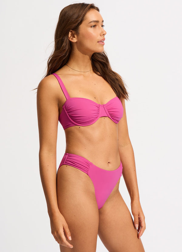 Seafolly Collective High Leg Ruched Side Bikini Bottom - Hot Pink