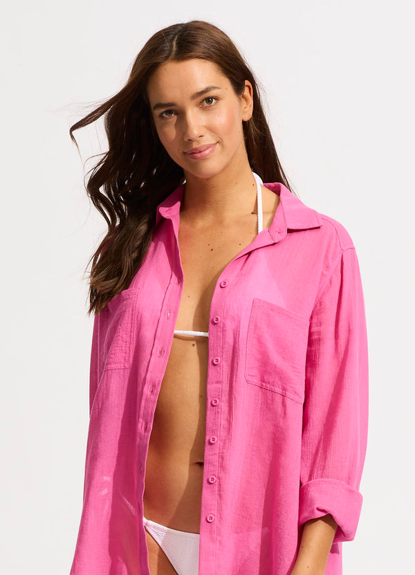 Breeze Beach Shirt - Hot Pink