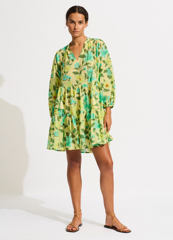 Garden Party Tiered Mini Dress - Lime Light