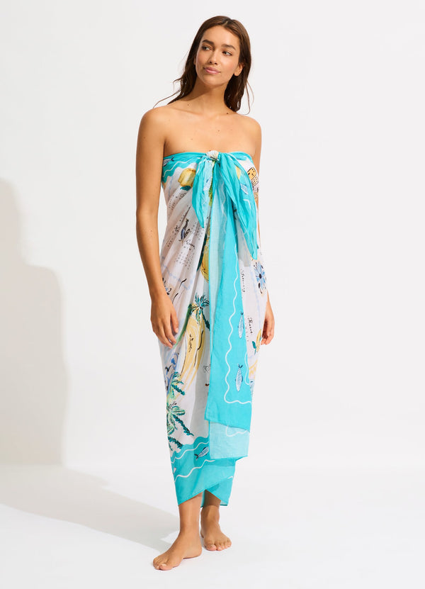 Wish You Were Here Sarong - Atoll Blue