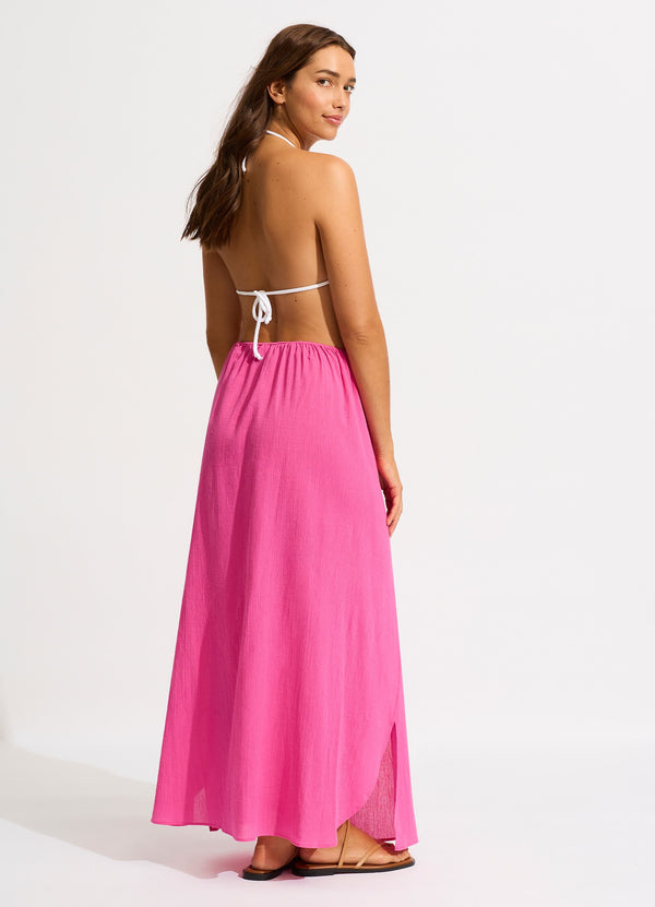 Crinkle Wrap Maxi Skirt - Hot Pink