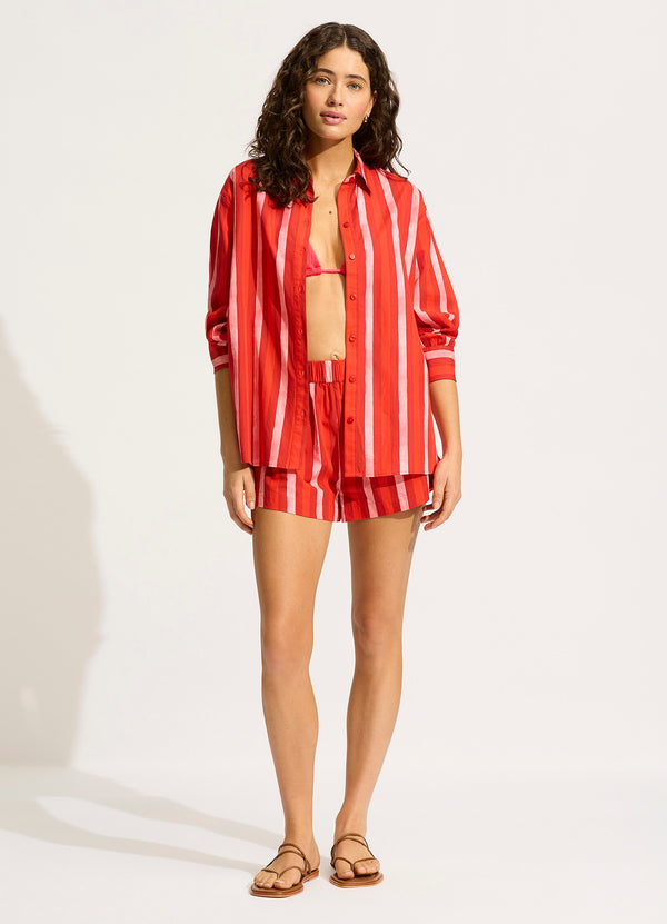 Oversized Button Up Shirt - Flame