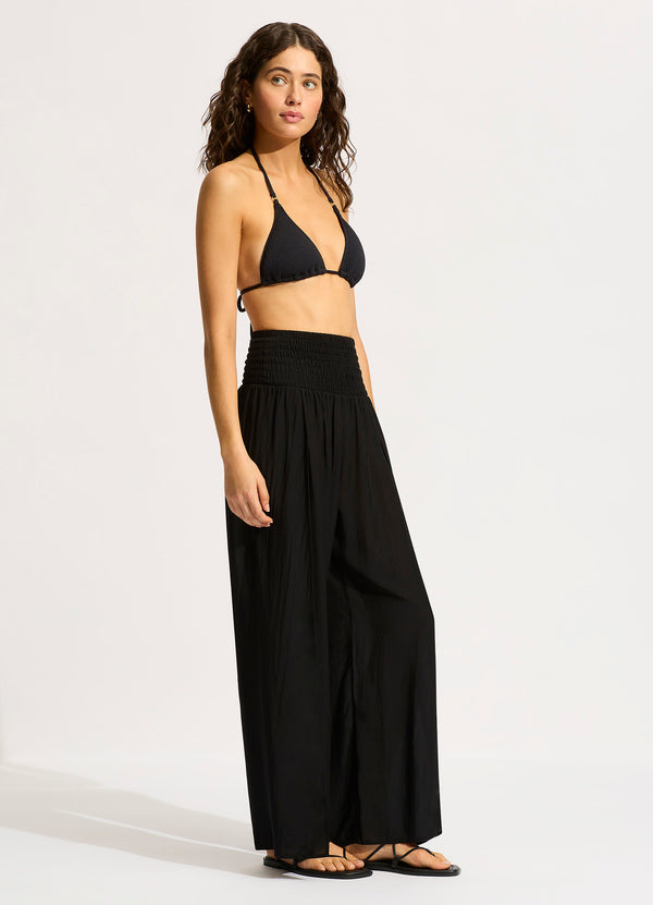 Shirred Waist Wrap Pant - Black