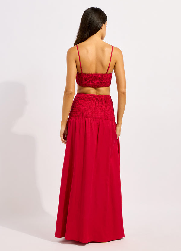 Beachedit Shirred Waist Midi Skirt