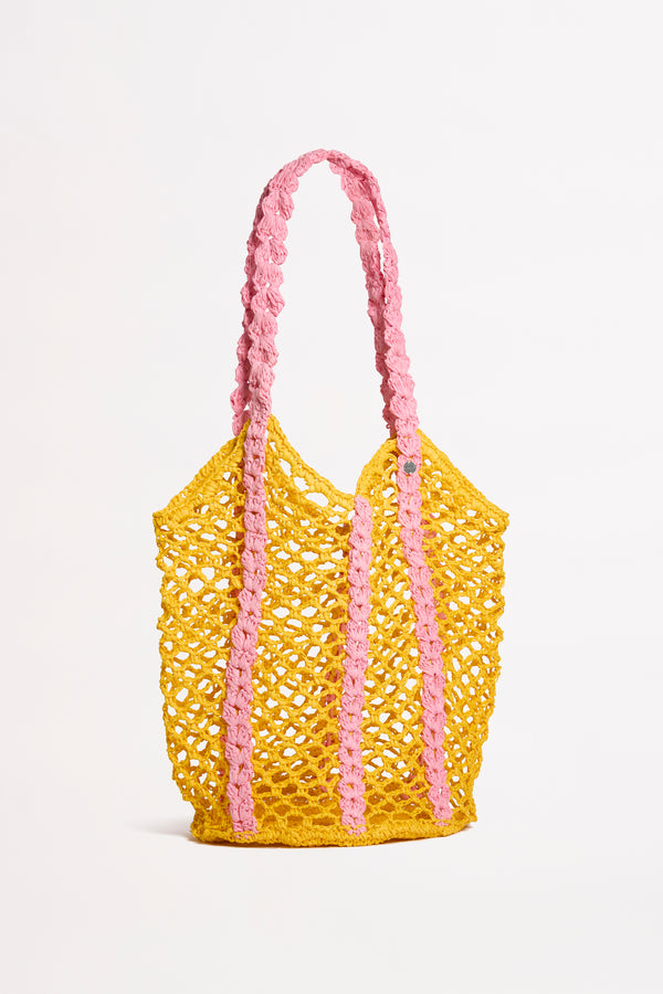 Waves Woven Tote - Pink/Yellow