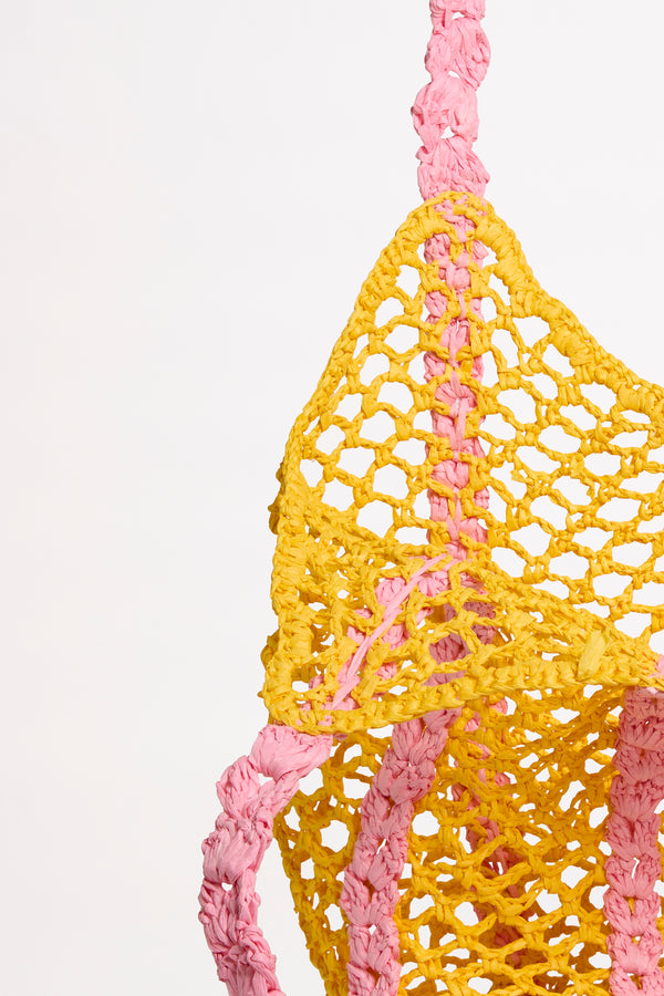 Waves Woven Tote - Pink/Yellow