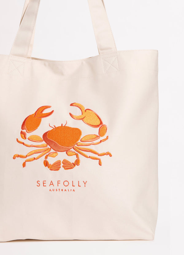 Wish You Were Here Embroidered Tote Bag - Crab Orange