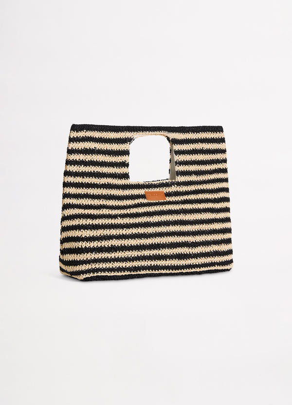 Raffia Stripe Basket Bag - Natural/Black