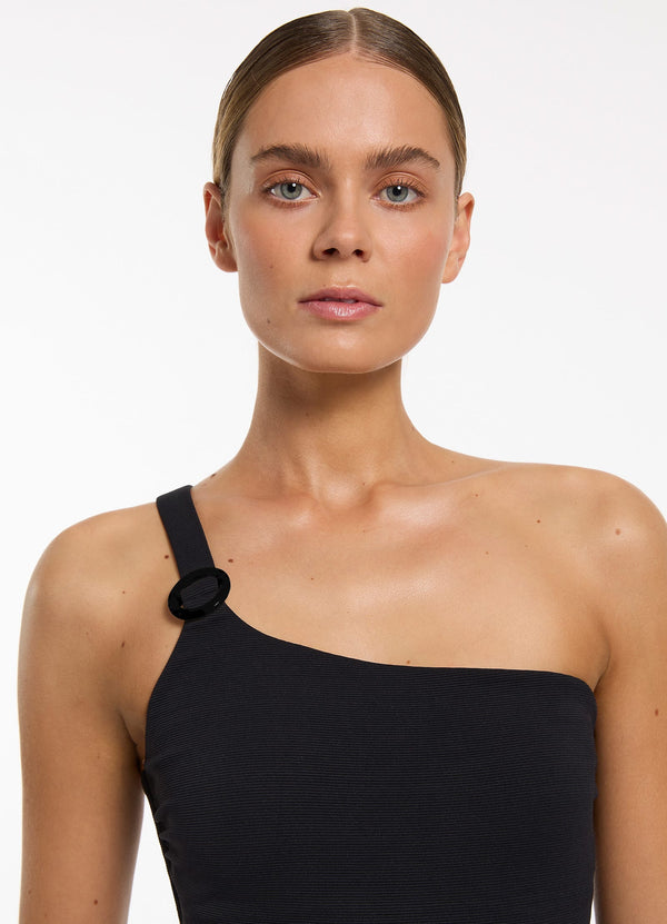 Isla Rib One Shoulder One Piece - Black