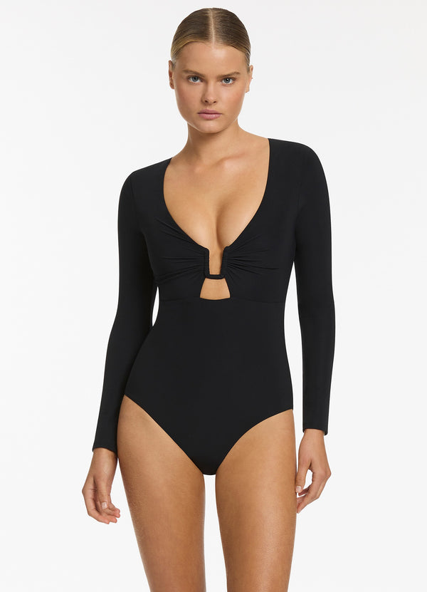 Midnight Tropical Cut Out Surfsuit - Black