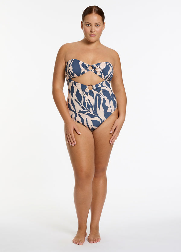 Sereno Cut Out Bandeau One Piece - Steel Blue