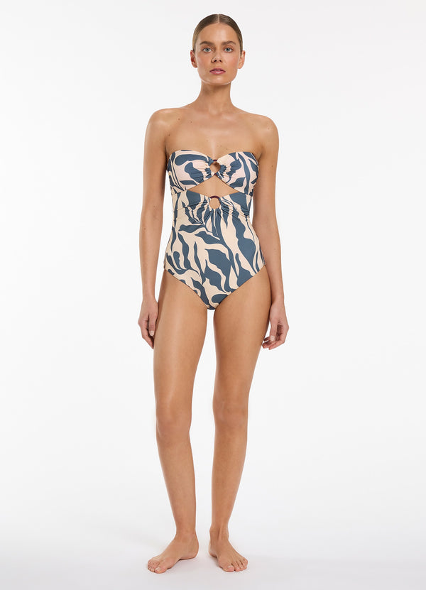 Sereno Cut Out Bandeau One Piece - Steel Blue