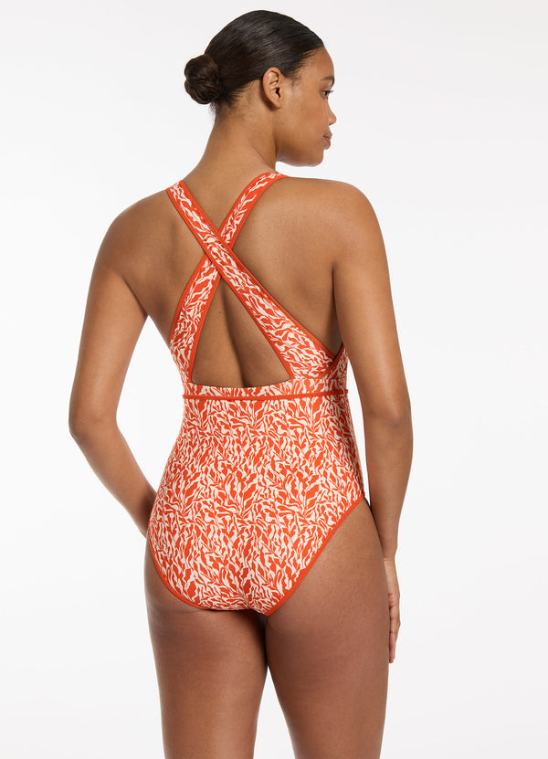 Sereno Ditsy Tie One Piece - Coral