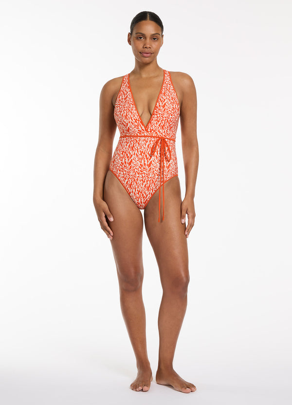 Sereno Ditsy Tie One Piece - Coral