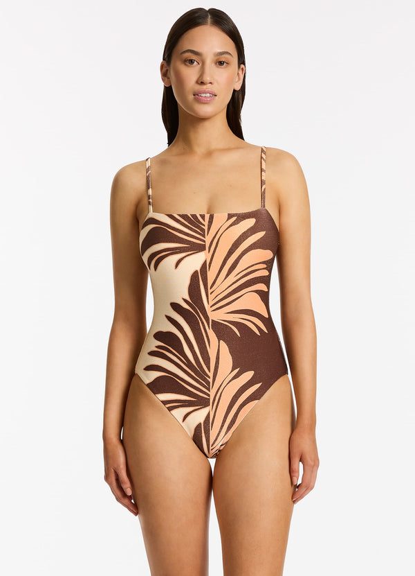 Dahlia Palm Minimal Tank One Piece - Chocolate