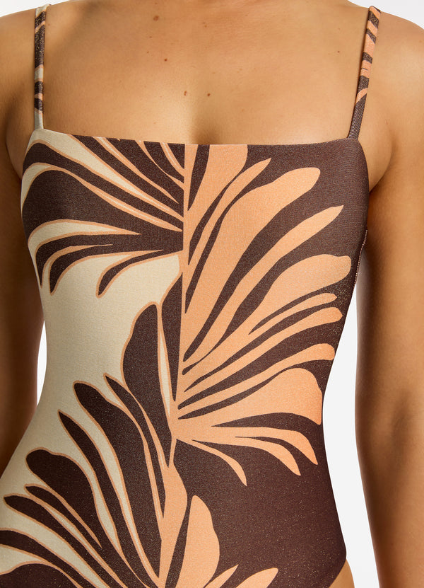 Dahlia Palm Minimal Tank One Piece - Chocolate