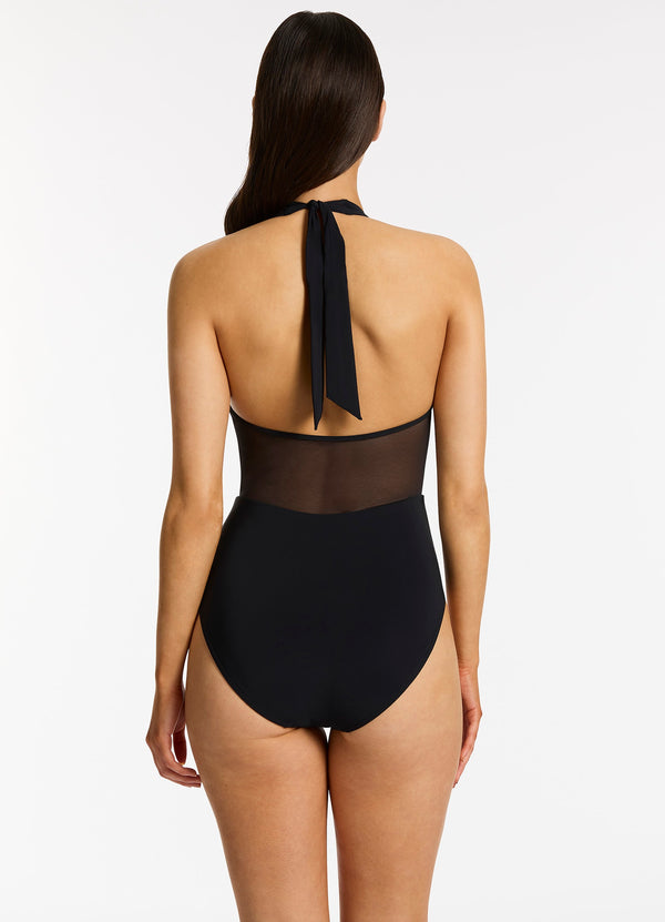 Jetset Lure Plunge Halter One Piece - Black