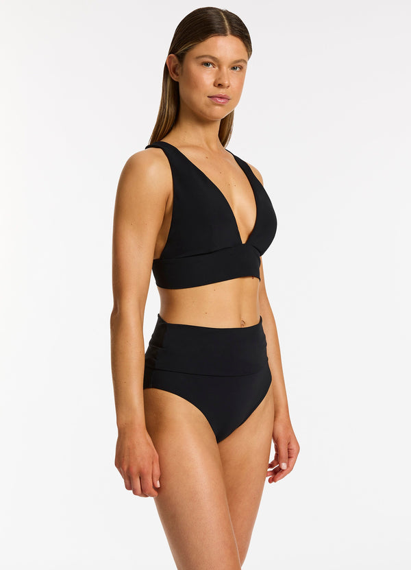 Jetset Fold Down High Waisted Bikini Bottom - Black