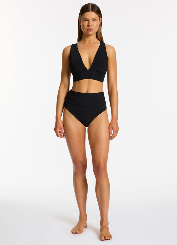 Jetset Fold Down High Waisted Bikini Bottom - Black