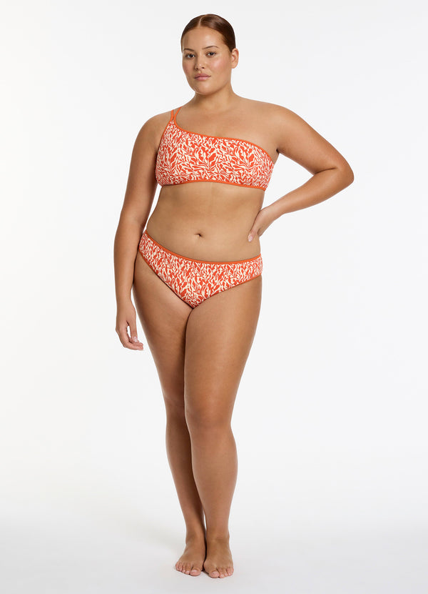 Sereno Ditsy One Shoulder Bikini Top - Coral