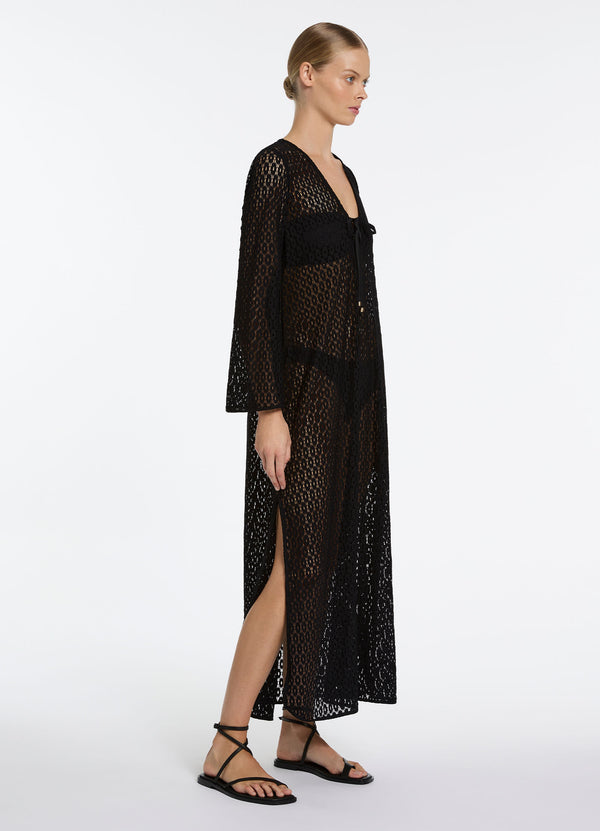 Stretch Lace Maxi Kaftan - Black