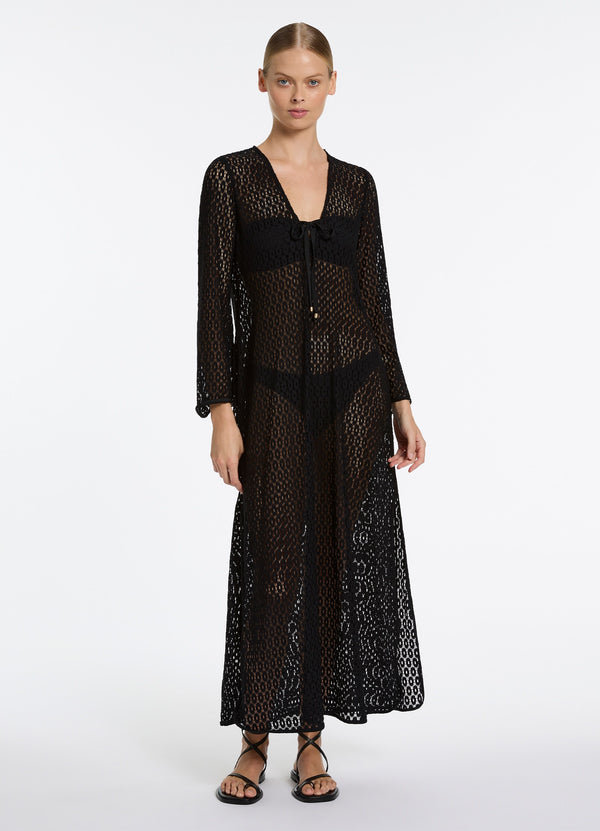 Stretch Lace Maxi Kaftan - Black