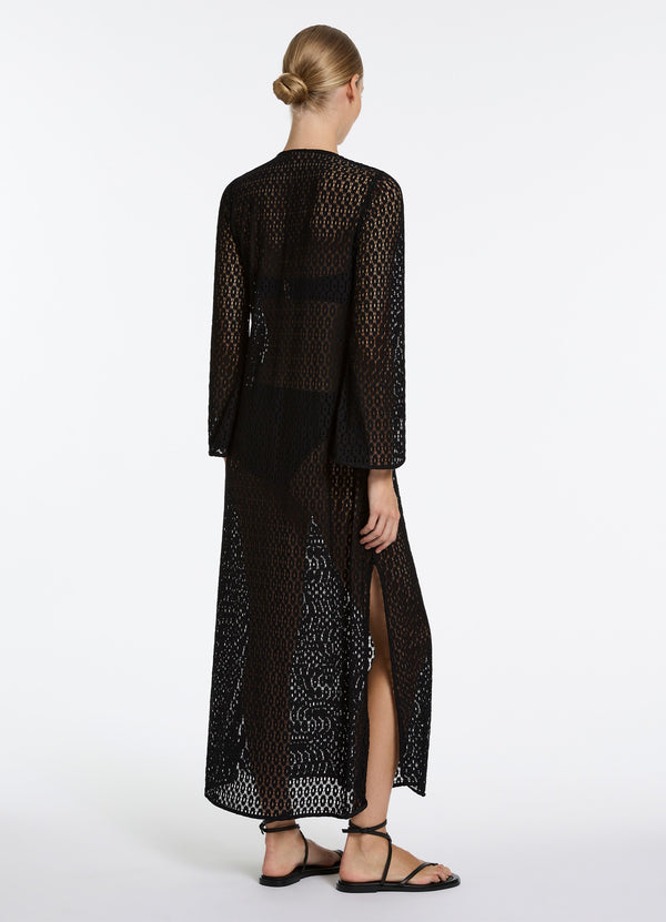 Stretch Lace Maxi Kaftan - Black