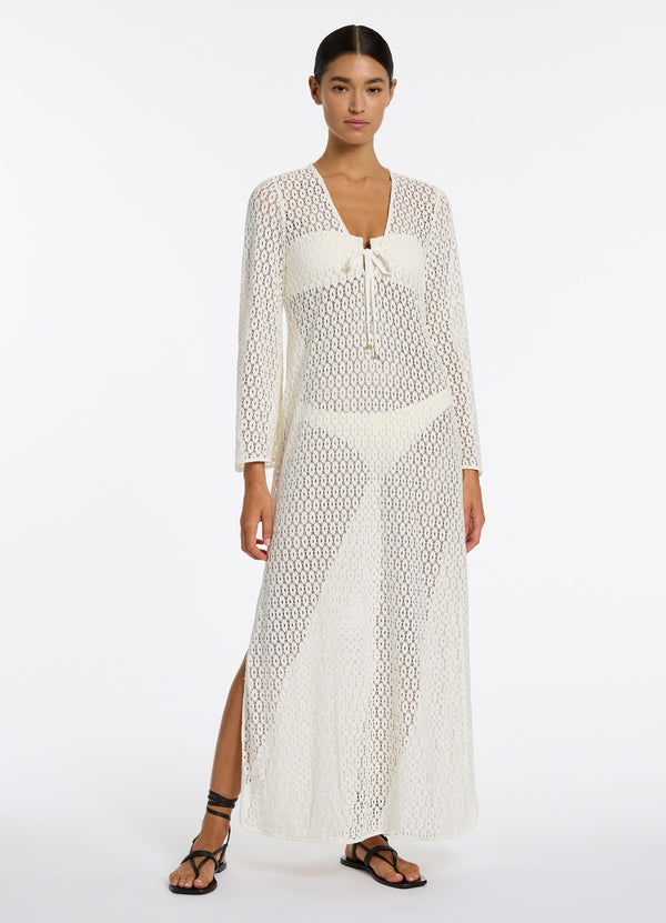 Stretch Lace Maxi Kaftan - Cream