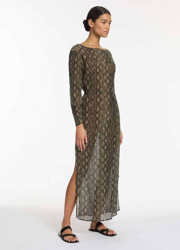 Python Crinkle Long Sleeve Cover Up - Olive