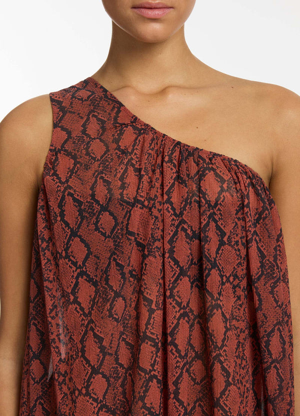 Python Crinkle One Shoulder Maxi Dress - Spice