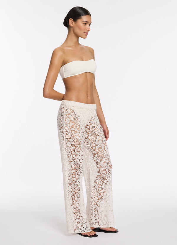 Velana Lace Wide Leg Pant - Cream