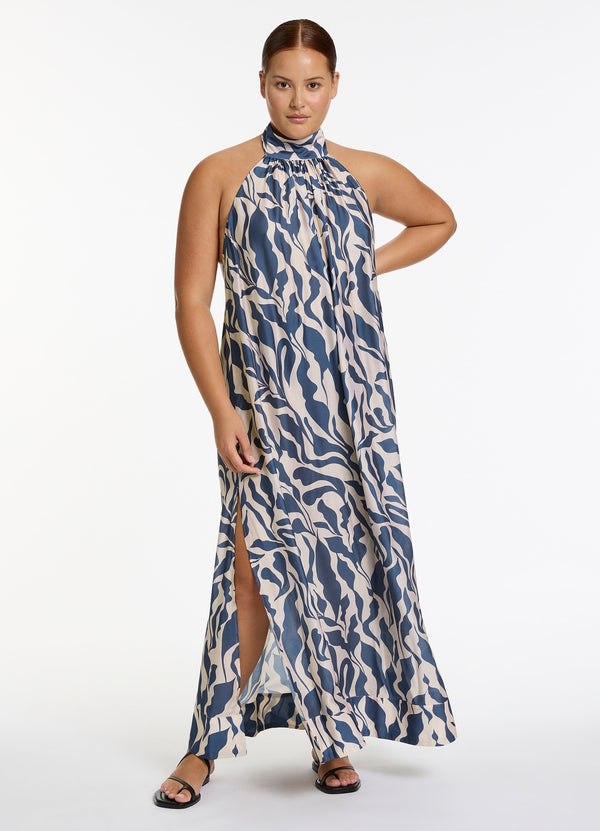 Sereno Halter Maxi Dress - Steel Blue