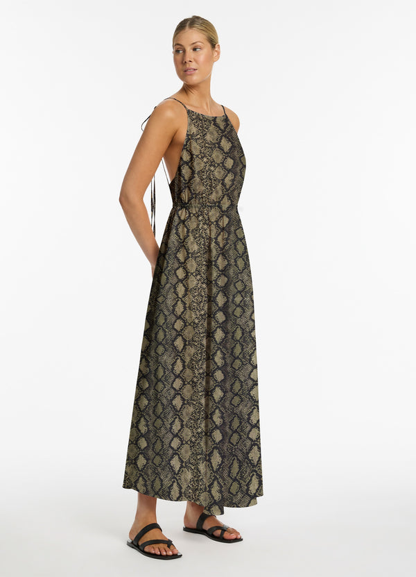 Python Backless Maxi Dress - Olive