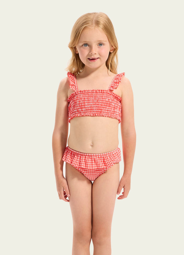 Gingham Shirred Bikini Set