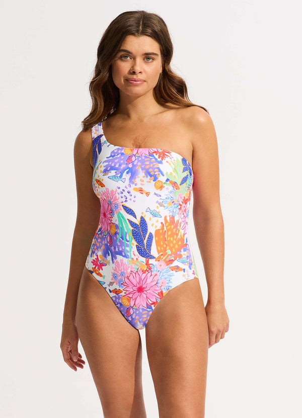 Under The Sea One Shoulder One Piece - White