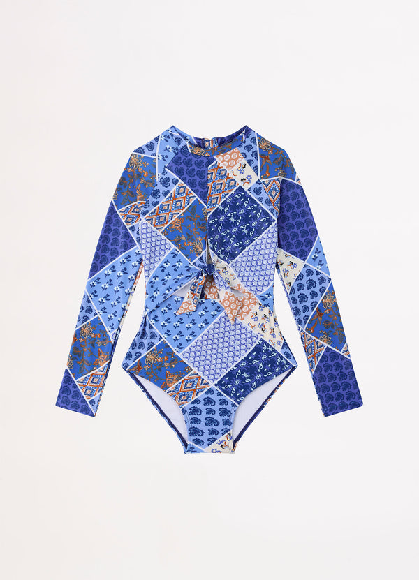 Royal Sapphire Girls Tie Front Paddlesuit - Blue
