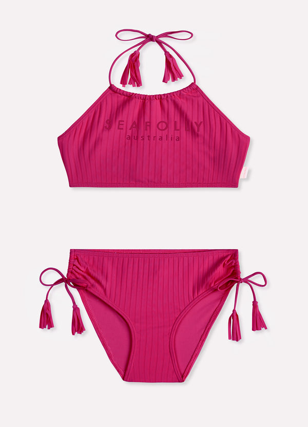 Summer Essential Girls Tasselled Bikini - Deep Pink