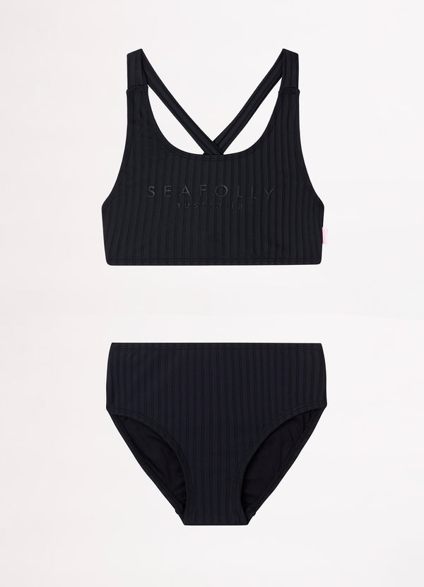 Girls Summer Essential Tie Back Bikini  - Black